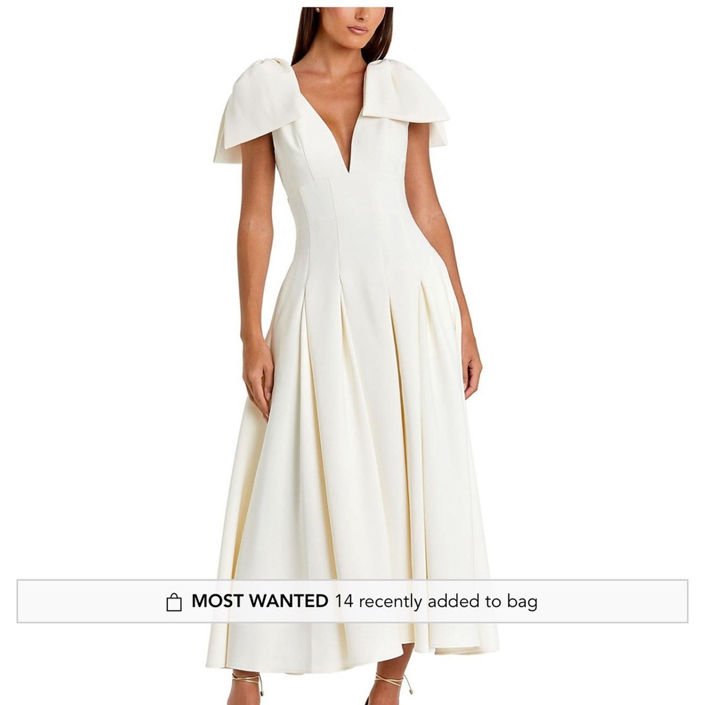 Mac Duggal Ivory Midi Dress with Cape Sleeves